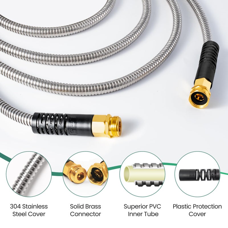 Cesun Metal Garden, Short Connector, Water Lead-in Hose Extension, Extremely Flexible, for Hose Reel/RV/Dehumidifier, Lightweight/Durable/Drinking Water Safe SS Female to Male, 5FT - Image 2